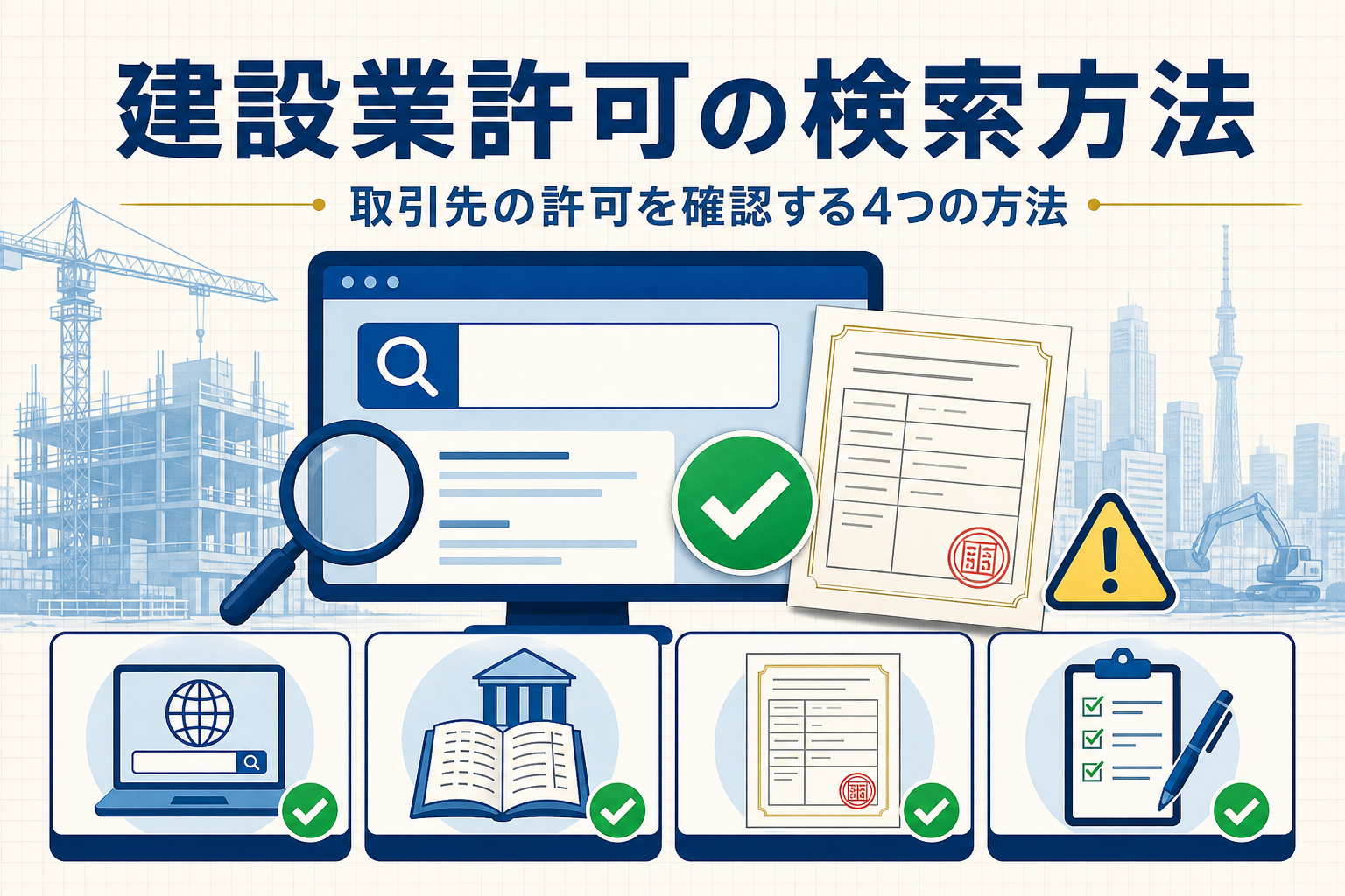 建設業許可の検索方法｜取引先の許可を調べる手順と証明書の取り方を行政書士が解説
